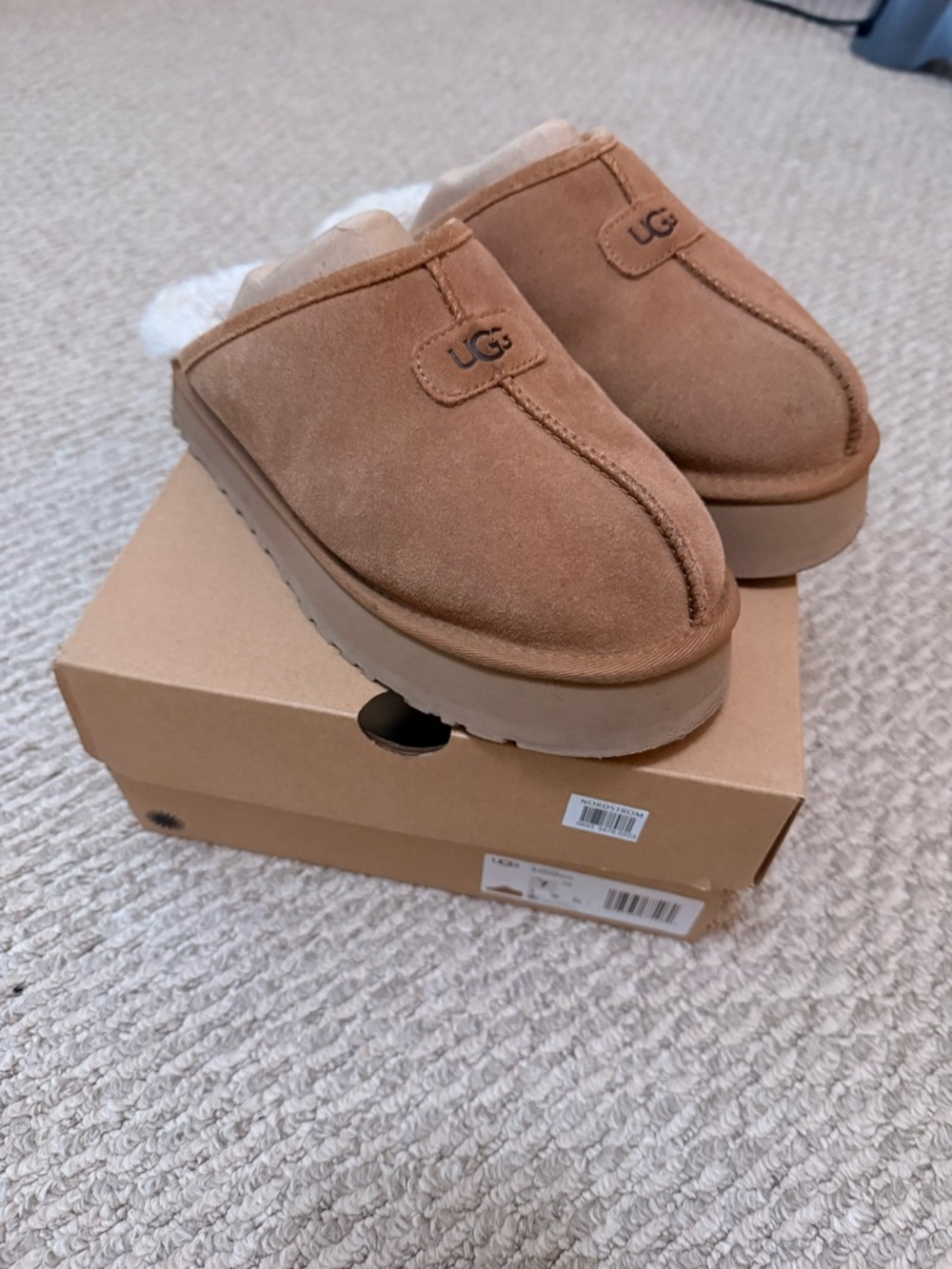 UGG Chestnut Suede Slip-On Shearling Mules